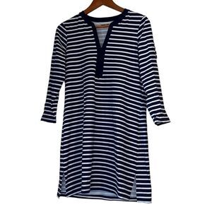Lands' End Women's Navy Blue Striped Long Sleeve Dress